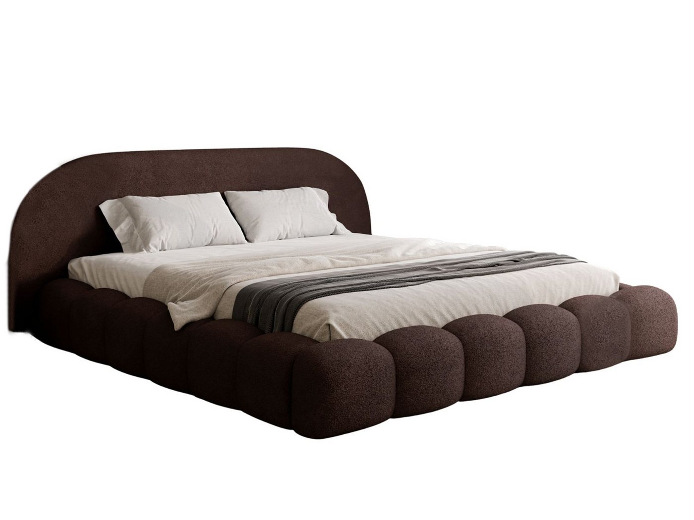 Compleo Polsterbett aus Bouclé OMBIS, Wolkenbett mit Bettkasten und Lattenrost (gepolstertes Bett aus Bouclé mit abgerundeten Formen), 120x200 140x200 160x200 1 – Bild 3 von 5