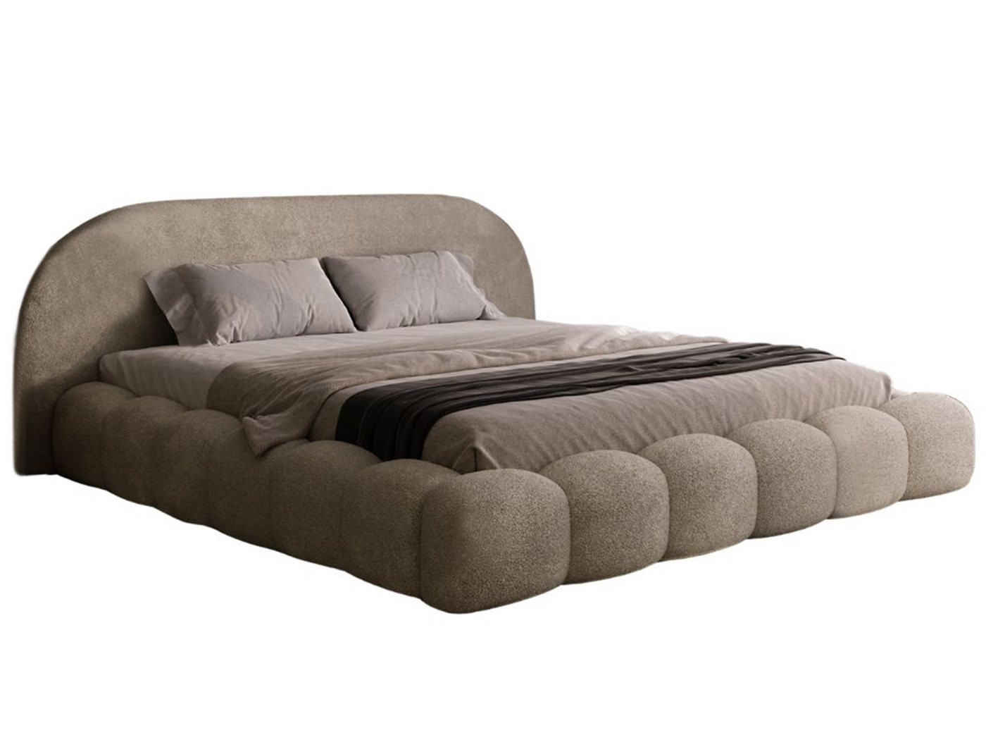 Compleo Polsterbett aus Bouclé OMBIS, Wolkenbett mit Bettkasten und Lattenrost (gepolstertes Bett aus Bouclé mit abgerundeten Formen), 120x200 140x200 160x200 1 – Bild 3 von 5