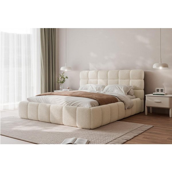 Compleo Polsterbett Wolkenbett, Bouclé Bett, Funktionales Doppelbett, TOP ANGEBOT, MADE IN EU