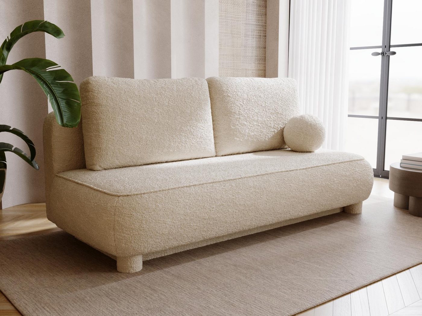 Compleo Schlafsofa Sofa ohne Armlehnen, moderne runde Form, Moderne Couch, Viele Farben zur Auswahl, Breite: 209 cm – Bild 3 von 5