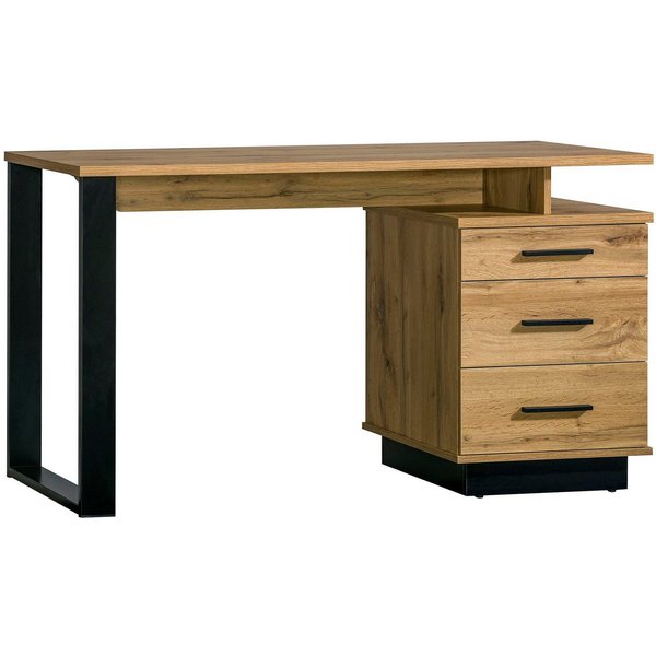 Compleo Schreibtisch mit 3 Schublade, Möbelfarbe: Eiche Wotan/Schwarz, Breite: 135 cm