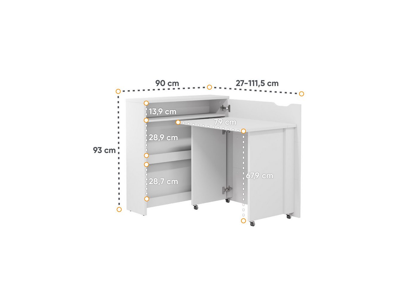Compleo Schreibtisch WORK CONCEPT (interne Regale), Klappbarer, Praktisch, mit Rollen zum einfacheren Aufklappen ausgestattet – Bild 4 von 4