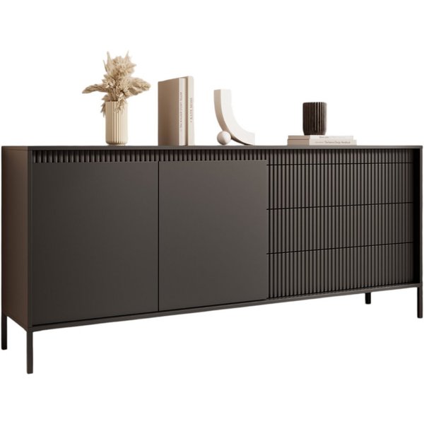Compleo Schubkastenkommode 187 cm, gerillte Front, Push-to-open, große Kapazität, 3 Schubladen, Praktische Aufbewahrung mit Push-to-open Funktion für modernes W