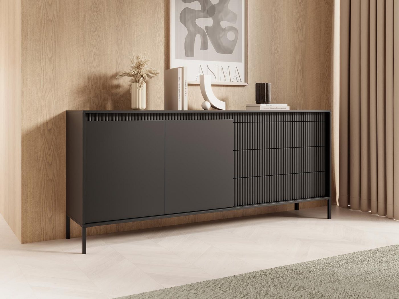 Compleo Schubkastenkommode 187 cm, gerillte Front, Push-to-open, große Kapazität, 3 Schubladen, Praktische Aufbewahrung mit Push-to-open Funktion für modernes W – Bild 2 von 5