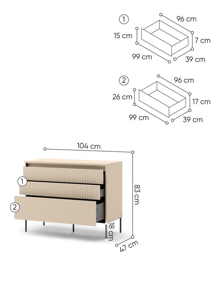 Compleo Schubkastenkommode Kommode Flore mit 6 Schubladen, Lamellen, LED – Bild 4 von 4