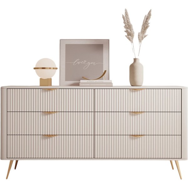 Compleo Schubkastenkommode mit Lamellen und 6 Schubladen, Glamour-Design (BELLOS)