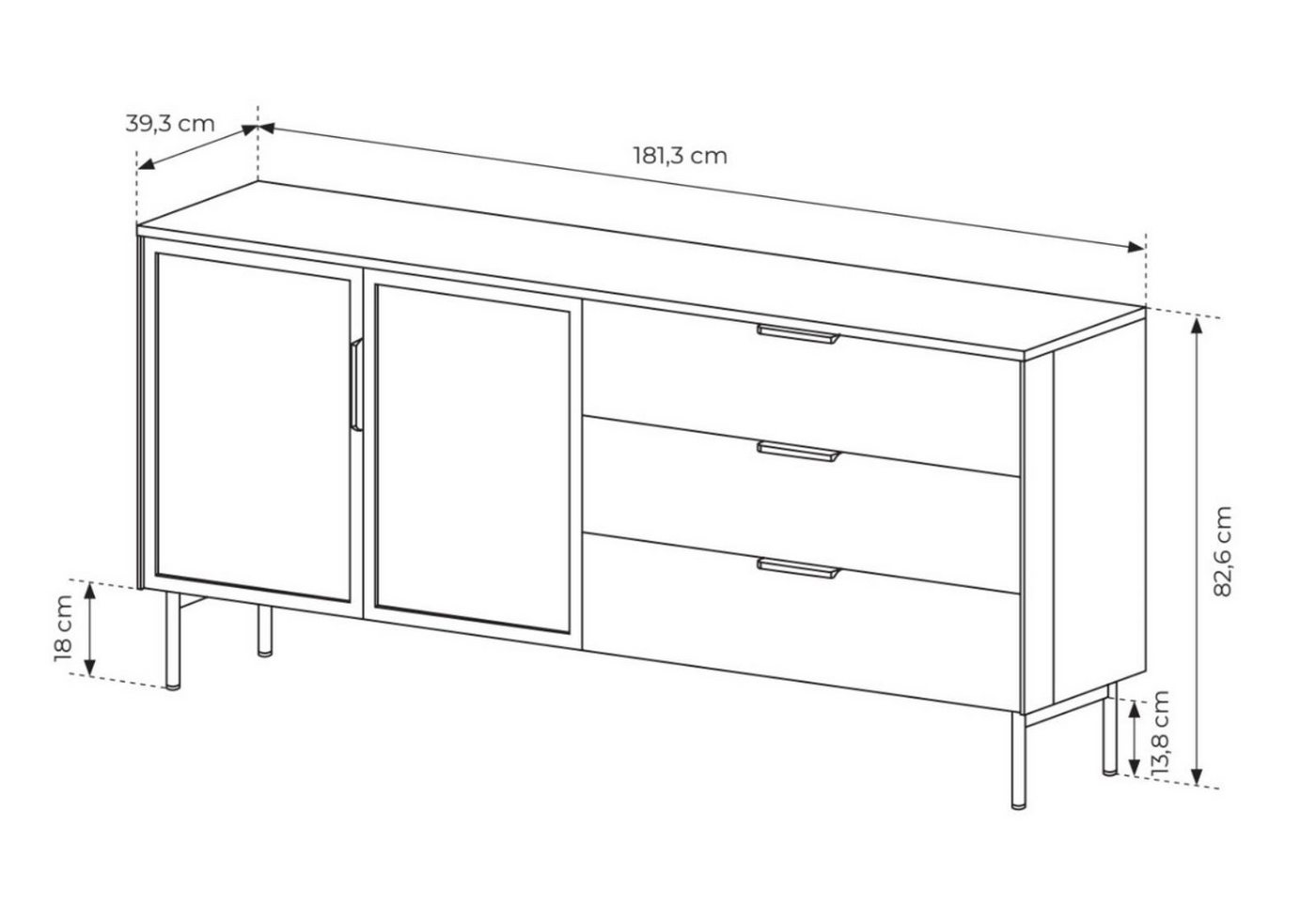 Compleo Schubkastenkommode modern und elegant MARBELA, Kommode mit drei Schubladen, mit Glasfront – Bild 5 von 5