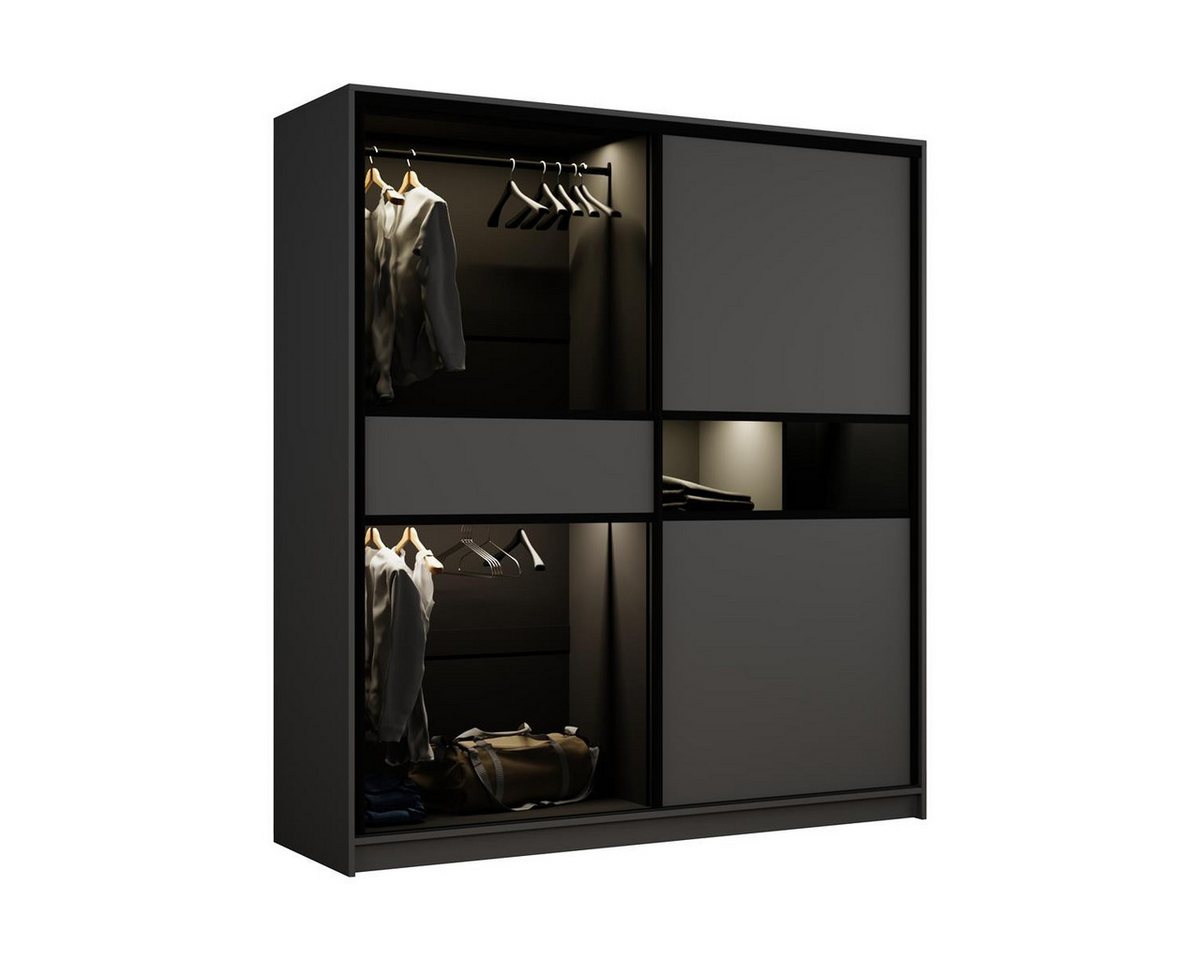 Compleo Schwebetürenschrank modern, Elegant Garderobe, Getöntes Glas LED-Beleuchtung – Bild 2 von 5
