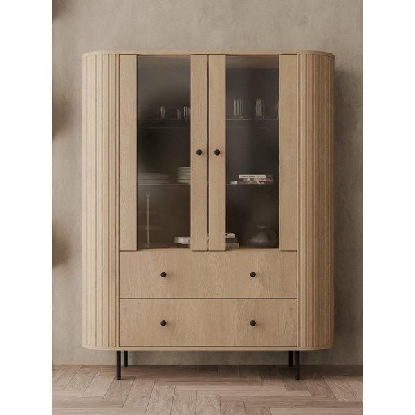 Compleo Standvitrine mit 2 Schubladen, Stauraumvitrine mit 2 Türen, Breite: 123 cm ZANTO, viel Stauraum, Höhe 155 cm