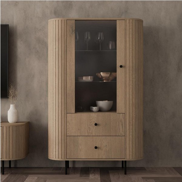 Compleo Standvitrine mit 2 Schubladen und Türen ZANTO Elegant design TOPSELLER Eiche cremona, Beige oder Eiche dunin
