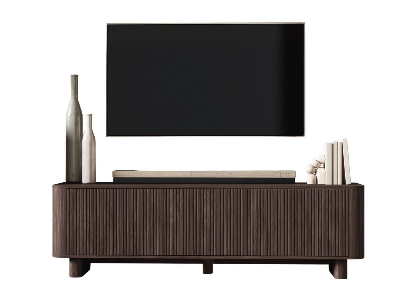 Compleo TV-Schrank 180 cm breit, Lowboard Nussbaum oder Kaschmir Japandi Design – Bild 2 von 3