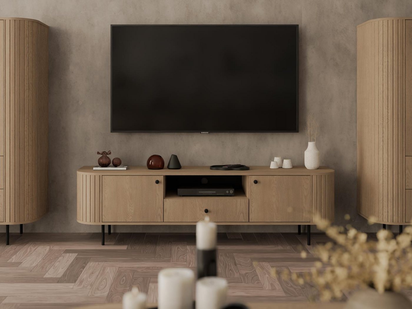 Compleo TV-Schrank 180 cm breit Eiche cremona, Elegant design, Natural, Lowboard – Bild 3 von 5