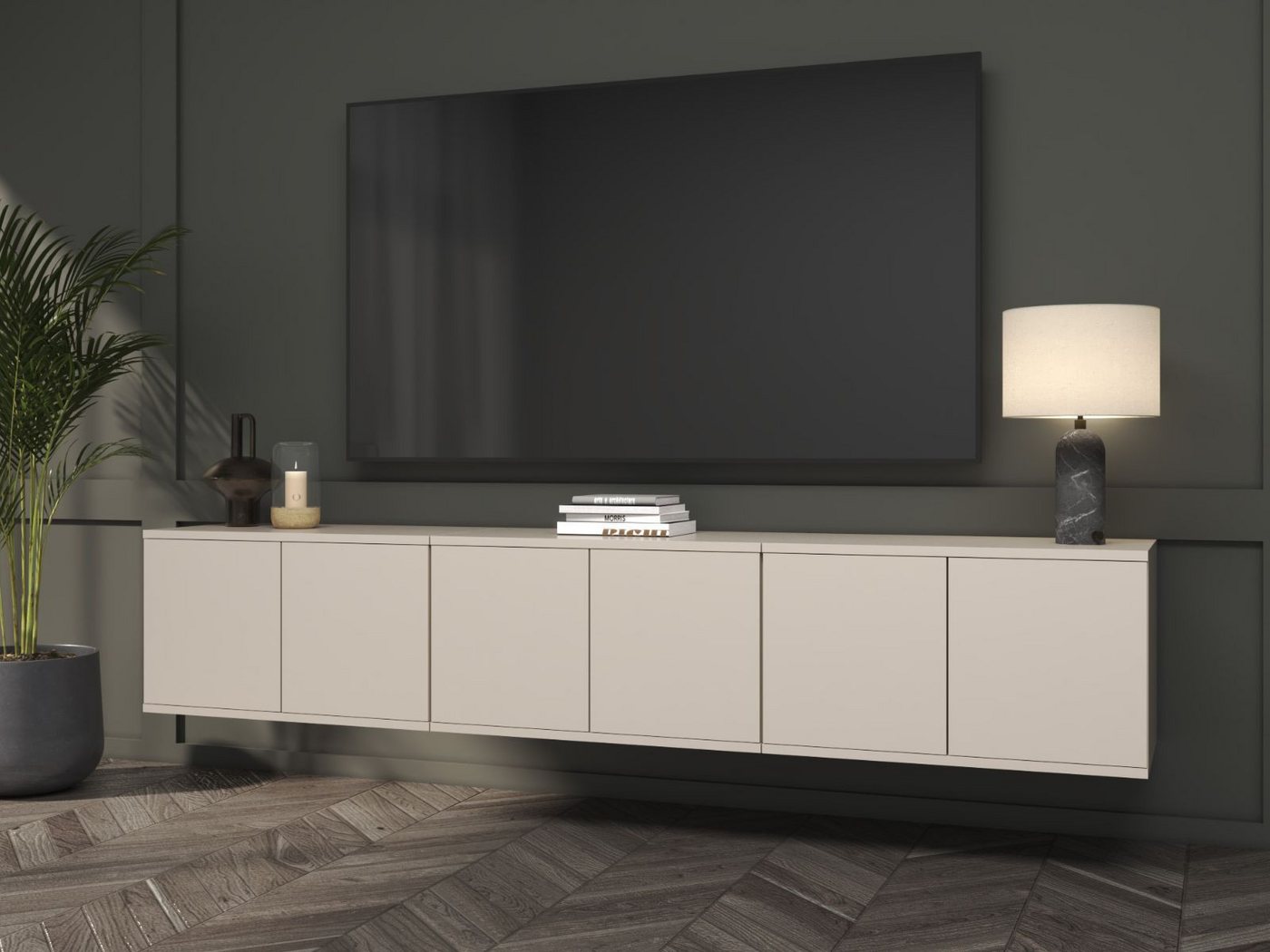 Compleo TV-Schrank 210 cm breit, TV-Lowboard kaschmir, klassisches Design – Bild 2 von 4