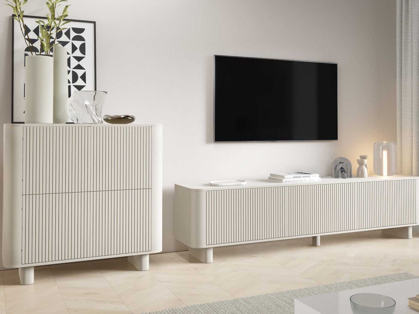 Compleo TV-Schrank 220 cm breit, Hängend oder auf Füßen, TV-Tisch japandi Nussbaum oder Kaschmir – Bild 3 von 5
