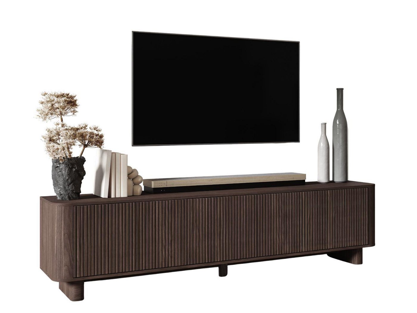 Compleo TV-Schrank 220 cm breit, Hängend oder auf Füßen, TV-Tisch japandi Nussbaum oder Kaschmir – Bild 2 von 5