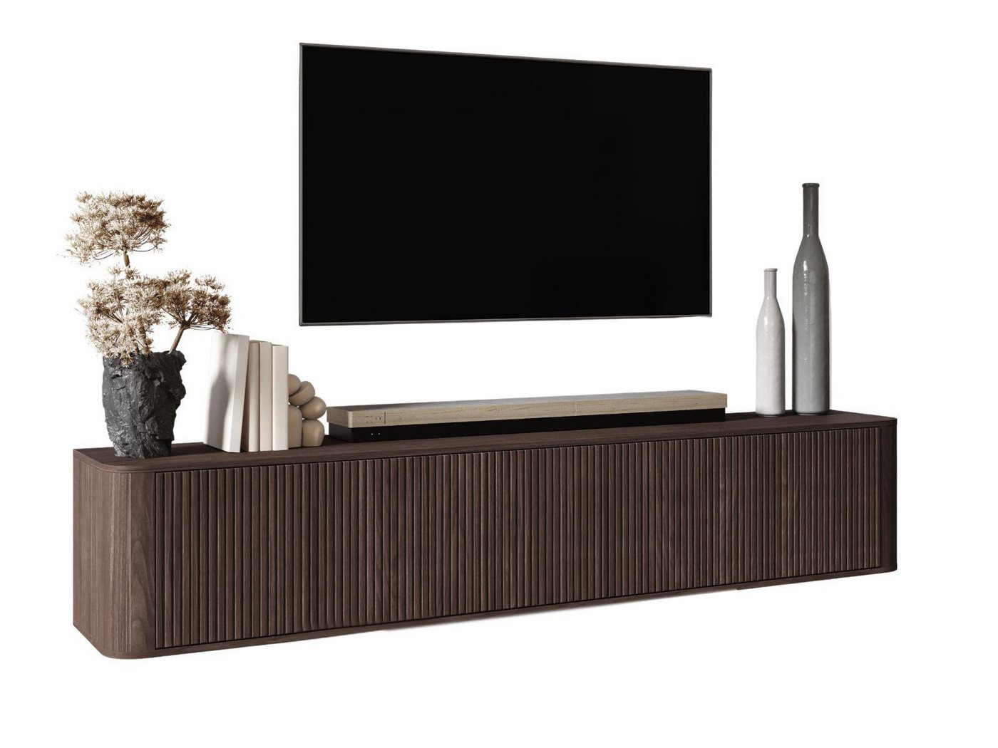 Compleo TV-Schrank 220 cm breit, Hängend oder auf Füßen, TV-Tisch japandi Nussbaum oder Kaschmir – Bild 2 von 5