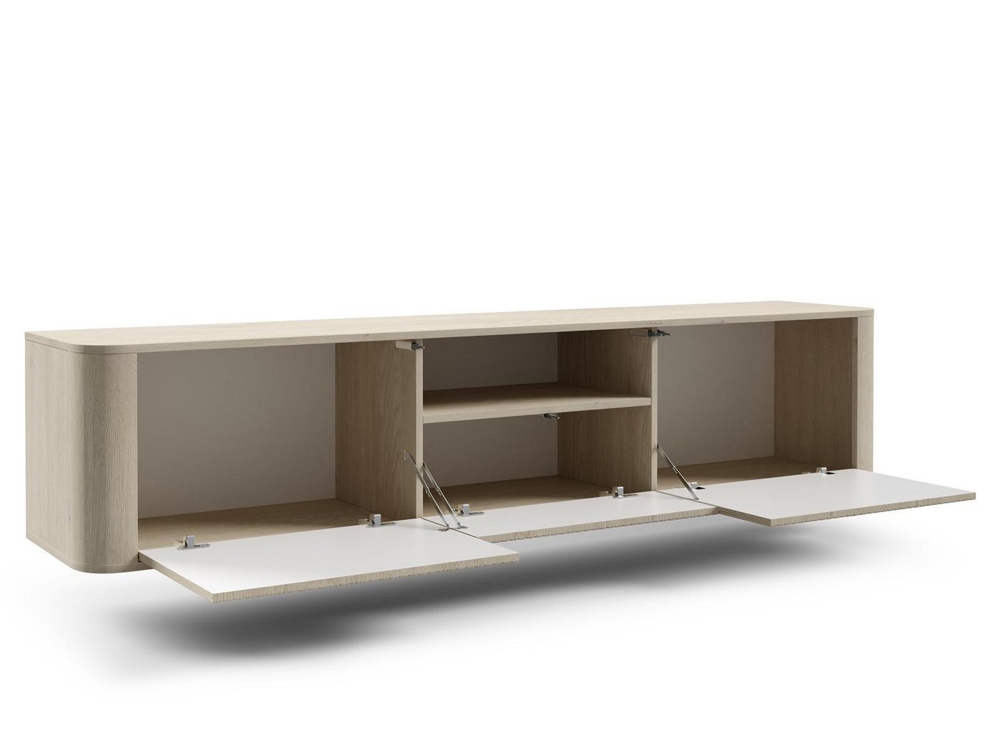 Compleo TV-Schrank japandi, elegantes Lowboard Wohnzimmer, Fernsehtisch 200 cm hängendes TV-Board mit Lamellen – Bild 4 von 5