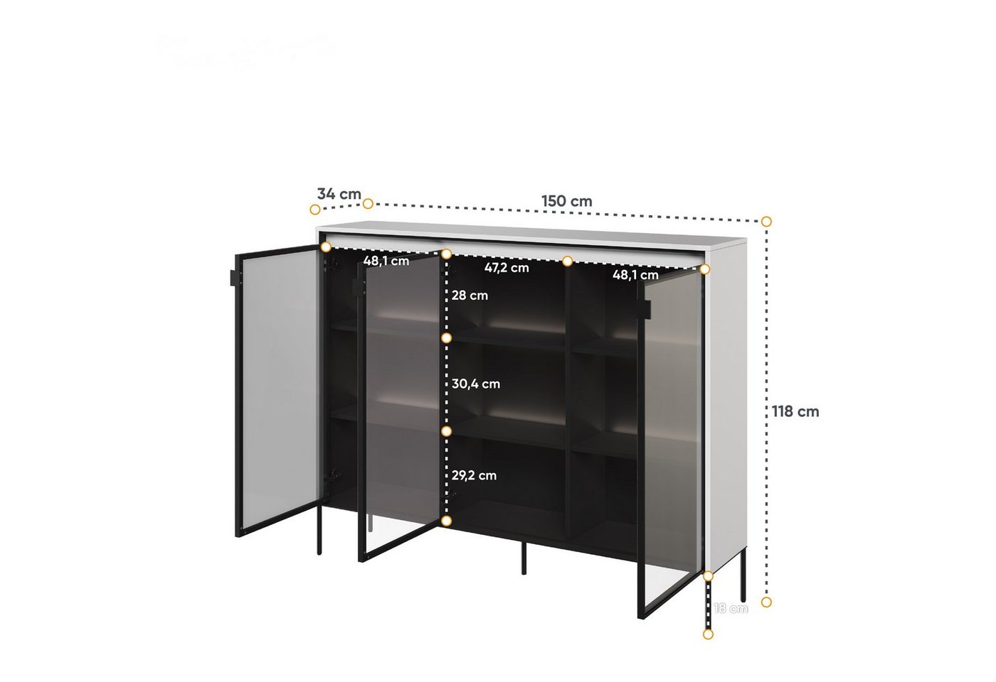 Compleo Vitrine FLORE Moderne Standvitrine mit gehärtetem Glas – Bild 4 von 4