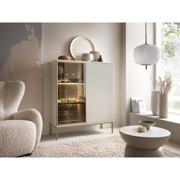 Compleo Vitrine LINO mit gerifflete Front, Loft stil, 2 Türen