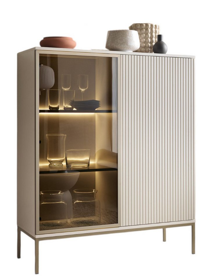 Compleo Vitrine LINO mit gerifflete Front, Loft stil, 2 Türen – Bild 2 von 4