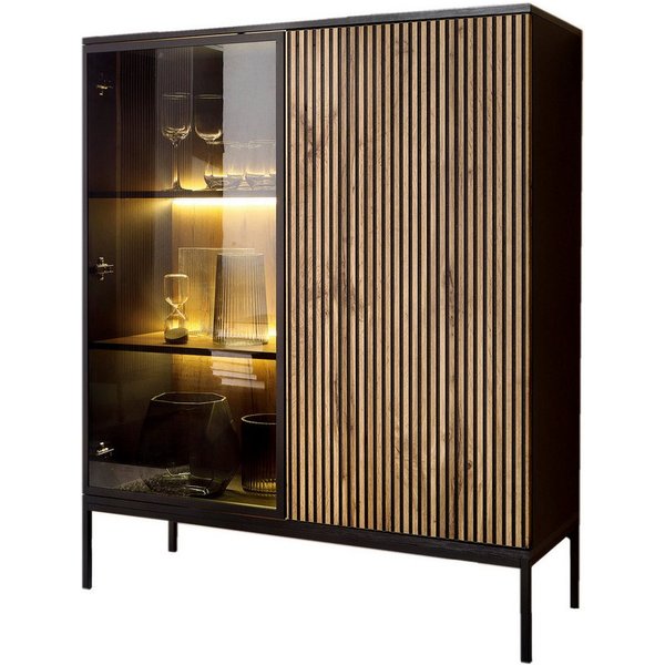Compleo Vitrine LINO mit gerifflete Front, Loft stil, 2 Türen