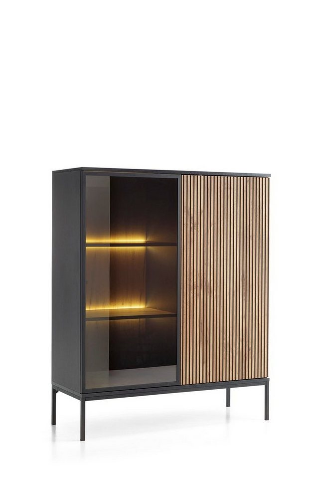 Compleo Vitrine LINO mit gerifflete Front, Loft stil, 2 Türen – Bild 3 von 5