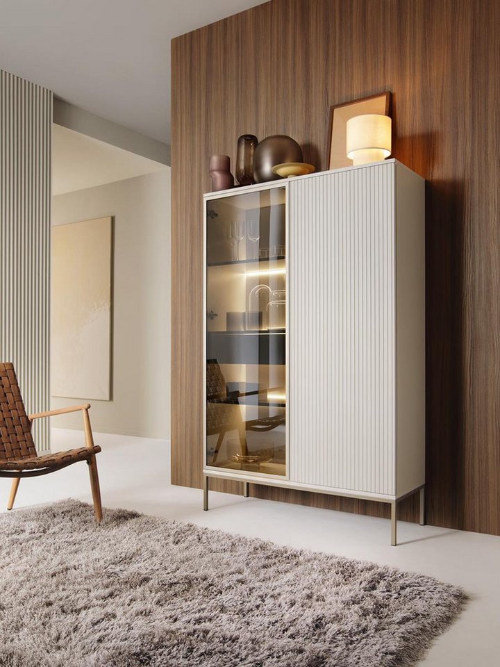 Compleo Vitrine LINO Standvitrine mit Schublade, Fronten gefräst, Modern Wohnzimmer – Bild 2 von 5