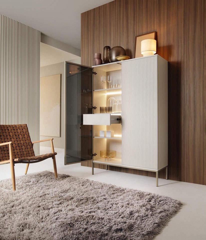 Compleo Vitrine LINO Standvitrine mit Schublade, Fronten gefräst, Modern Wohnzimmer – Bild 3 von 5