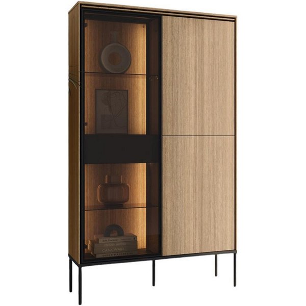Compleo Vitrine modern, Eiche linearer, Elegant Vitrine, Breite: 90 cm