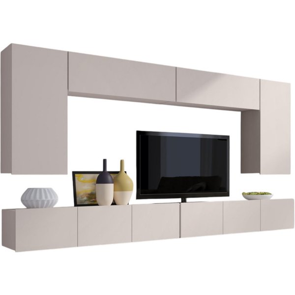 Compleo Wohnwand CALABRO Modern und elegant design, 6er-Set, 2x TV-Lowboard, 2x Wandregal, 2x Hängekommode