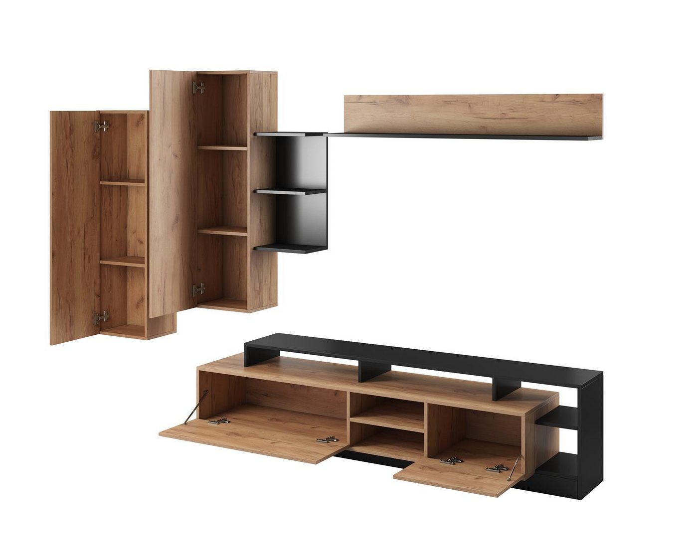 Compleo Wohnwand (TV-Lowboard, 2x Schrank hängend, Hängendes Regal) MONIAS, Praktisch und Zeitlos – Bild 3 von 5