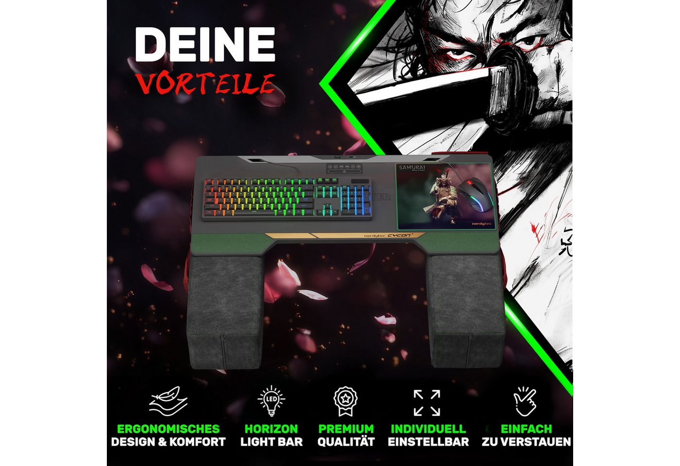 COUCHMASTER Computertisch Couchmaster CYCON³ Samurai Edition - Ergonomisches Gaming Lapdesk (1 Samurai Design Lapoard, 2 Kissen) – Bild 2 von 5