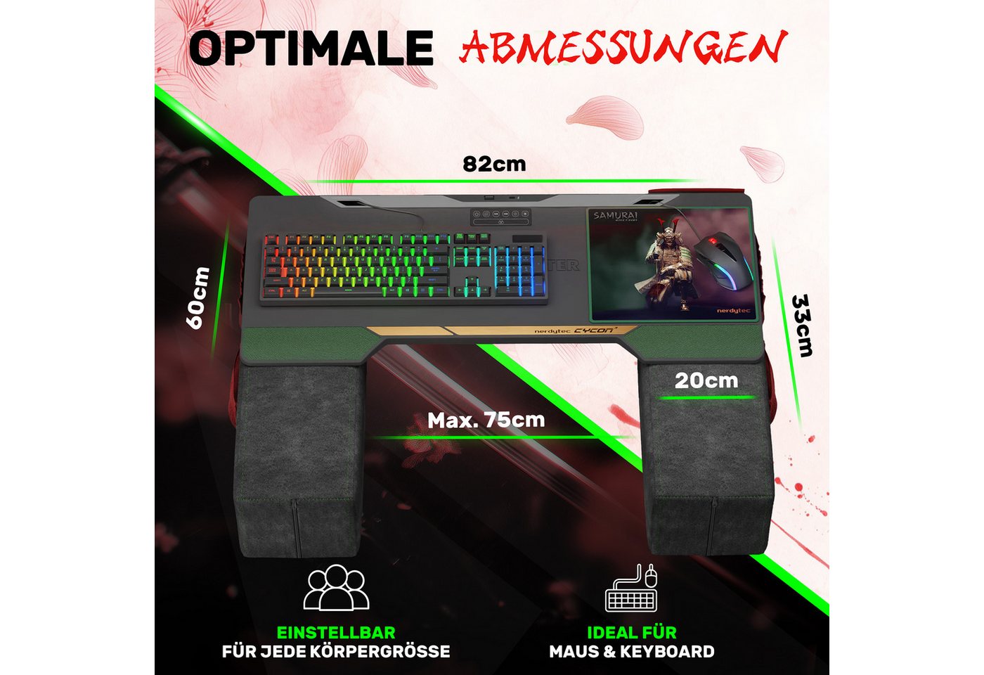COUCHMASTER Computertisch Couchmaster CYCON³ Samurai Edition - Ergonomisches Gaming Lapdesk (1 Samurai Design Lapoard, 2 Kissen) – Bild 3 von 5