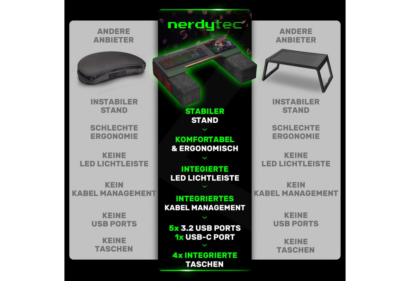 COUCHMASTER Computertisch Couchmaster CYCON³ Samurai Edition - Ergonomisches Gaming Lapdesk (1 Samurai Design Lapoard, 2 Kissen) – Bild 5 von 5