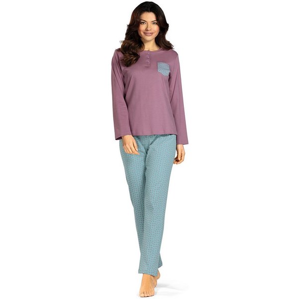 comtessa Schlafanzug Lovely Dreams (Set, 2 tlg., 2-teilig) Damen Pyjama lang Baumwolle Langarm Interlock geknöpft große Größen