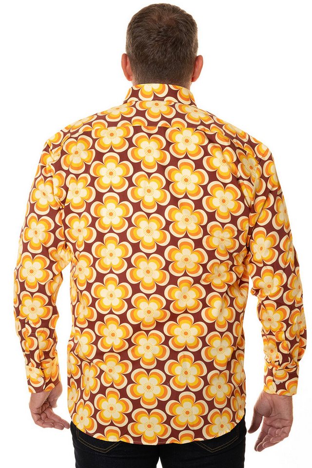Comycom Langarmhemd Herren 70er mit gelb braunem Blumenmuster – Bild 3 von 5