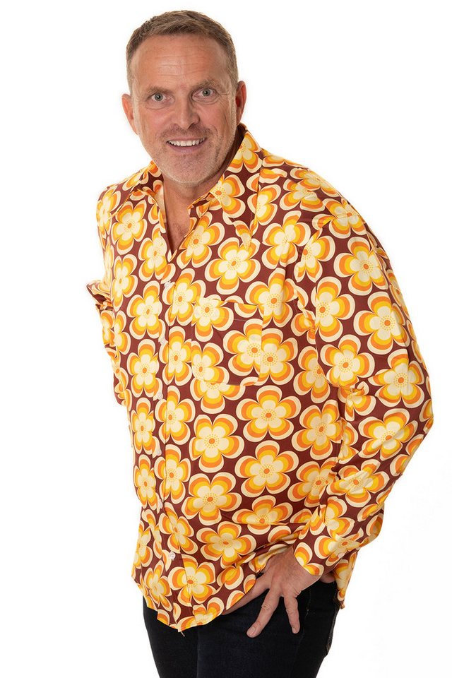 Comycom Langarmhemd Herren 70er mit gelb braunem Blumenmuster – Bild 5 von 5