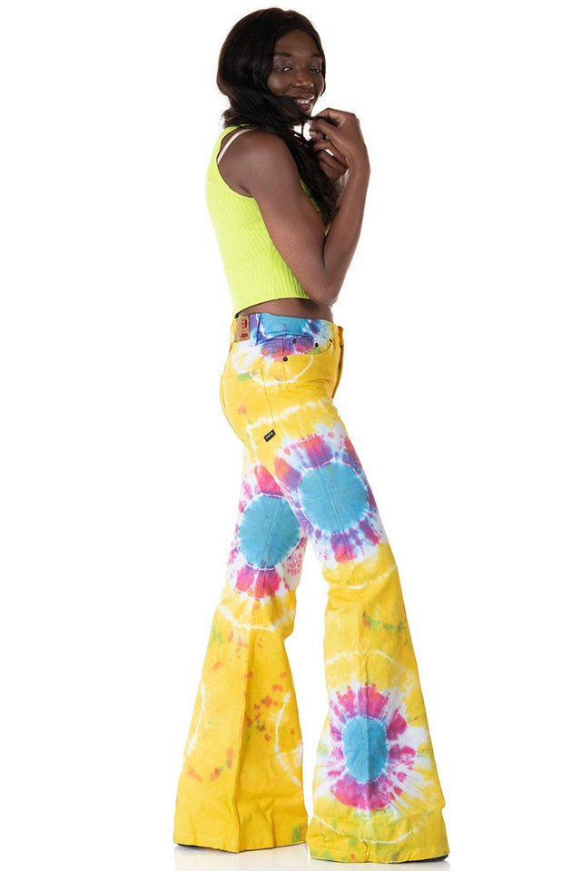 Comycom Schlaghose Damen Batik gelb bunt – Bild 4 von 5