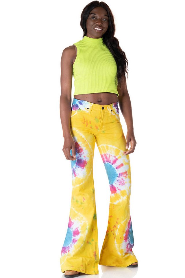 Comycom Schlaghose Damen Batik gelb bunt – Bild 5 von 5