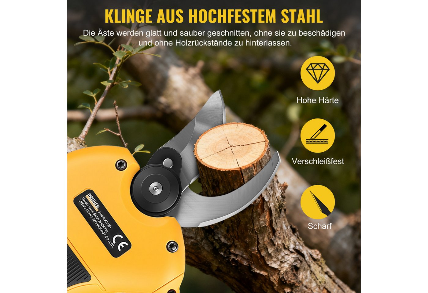 CONENTOOL Akku-Astschere 21V, 25mm SK5 Bürstenlos, Elektrische Gartenschere mit Schleifstein, mit 2x 2,0Ah Akkus + Ladegerät – Bild 4 von 5