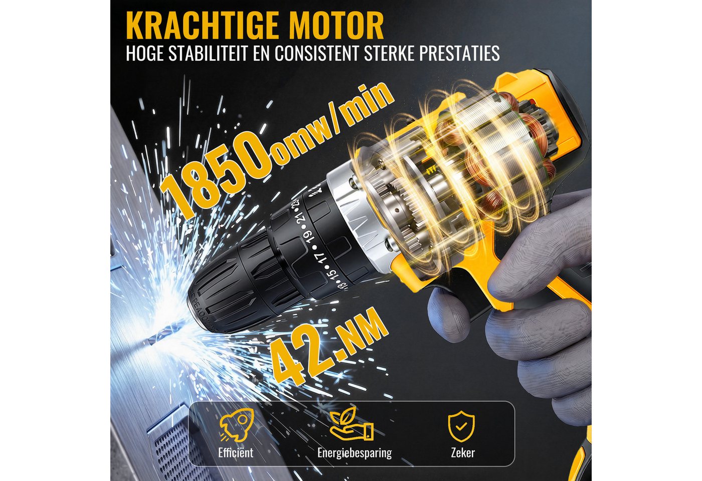 CONENTOOL Akku-Bohrschrauber 21V Akkuschrauber Set, 2-Gang, LED-Licht, max. 1850 U/min, (Set, 53-tlg., inkl. 2x2000mAh Akkus & Ladegerät), 25+3 Drehmomentstufen – Bild 3 von 5