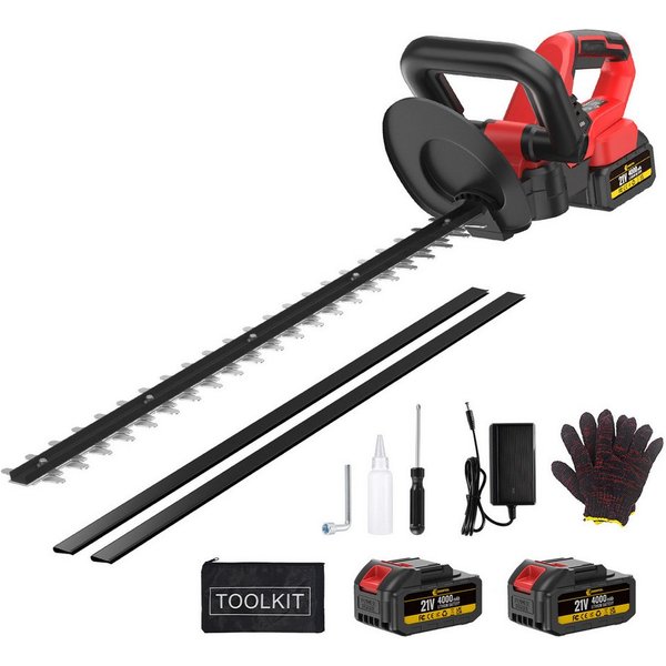 CONENTOOL Akku-Heckenschere 21V mit 2×4,0Ah Akku, 56cm Schnittlänge, (Set, 15mm Schnittstärke), 1000W Kupfermotor, Rostfreie Klinge, Elektrische Heckenschere