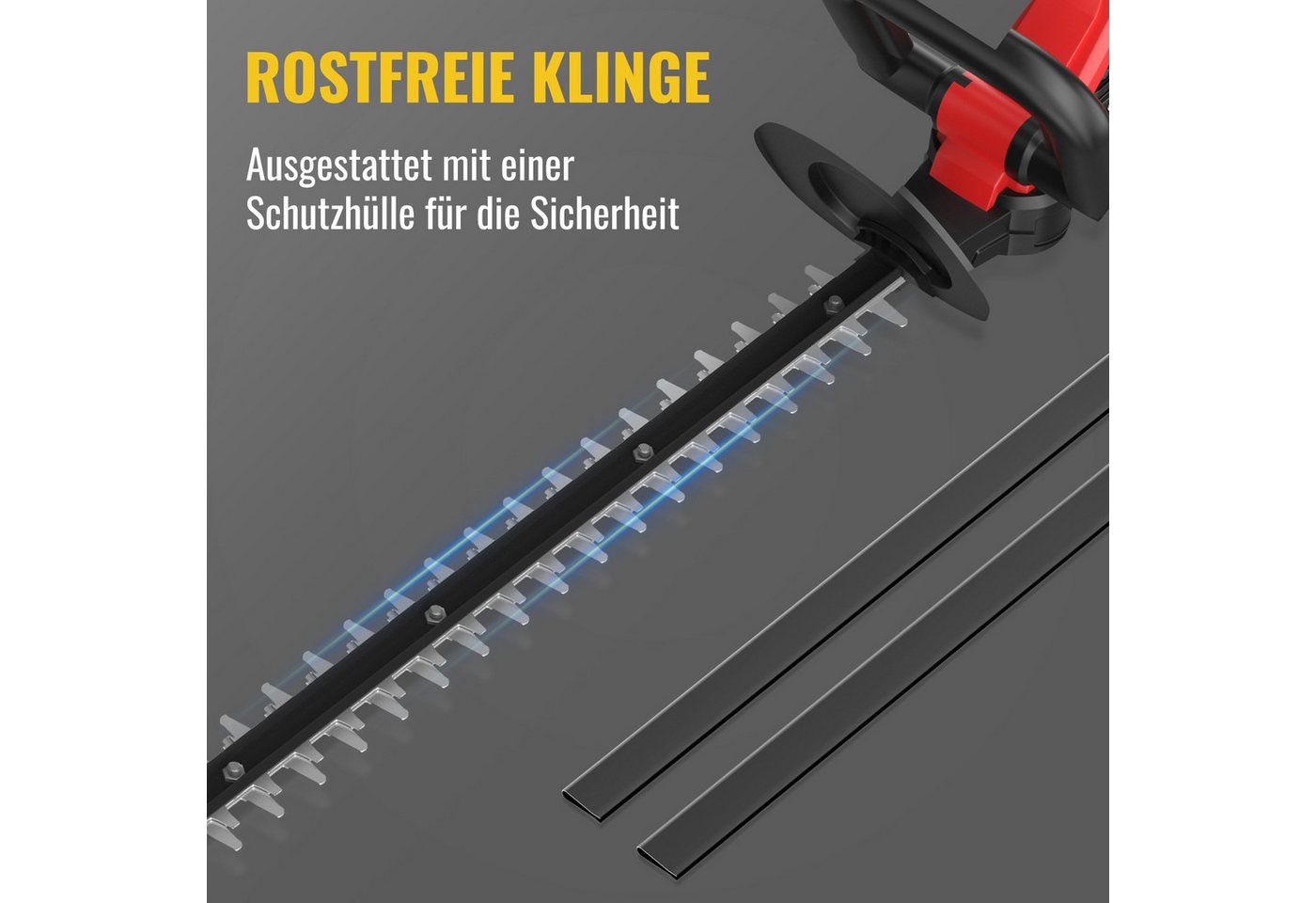 CONENTOOL Akku-Heckenschere 21V mit 2×4,0Ah Akku, 56cm Schnittlänge, (Set, 15mm Schnittstärke), 1000W Kupfermotor, Rostfreie Klinge, Elektrische Heckenschere – Bild 4 von 5