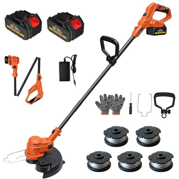 CONENTOOL Akku-Rasentrimmer 30cm Arbeitsbreite, 2-in-1 Kanten-Trimmfunktion, 21V 2×4,0Ah Akku, 30 cm Arbeitsbreite Faden, (inkl. 5 Fadenspulen), LED-Anzeige & H