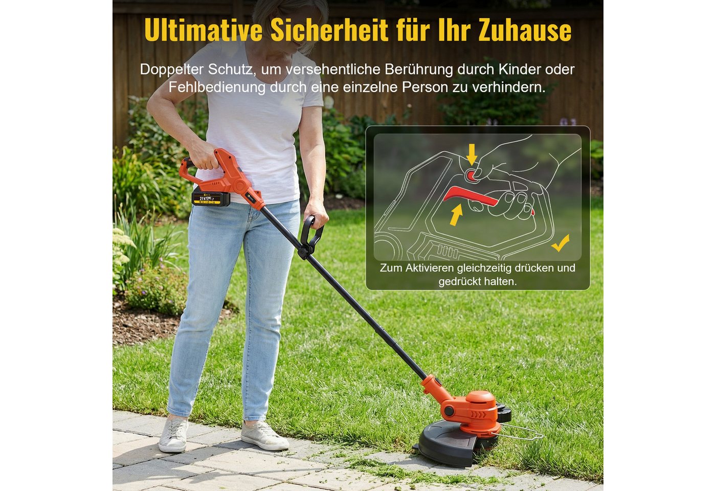 CONENTOOL Akku-Rasentrimmer 30cm Arbeitsbreite, 2-in-1 Kanten-Trimmfunktion, 21V 2×4,0Ah Akku, 30 cm Arbeitsbreite Faden, (inkl. 5 Fadenspulen), LED-Anzeige & H – Bild 5 von 5