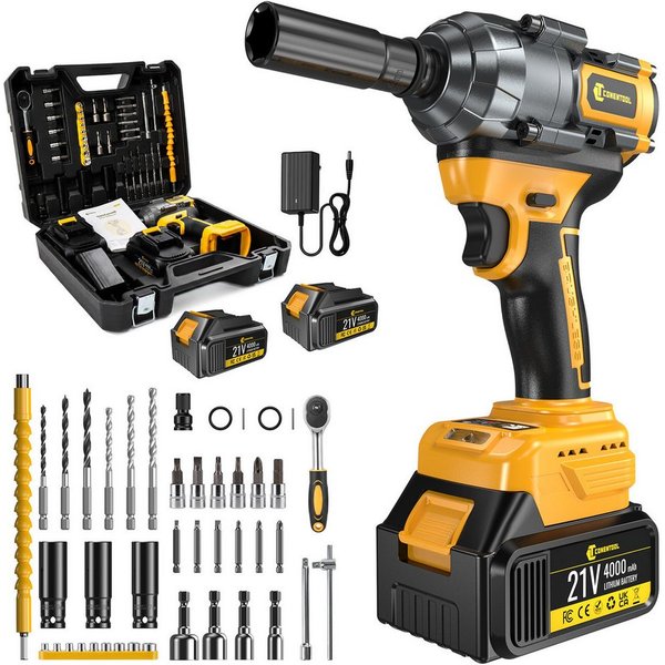 CONENTOOL Akku-Schlagschrauber 1/2" Vierkant, 3-in-1 Bohrmaschine Schrauber, 800Nm,bürstenloser Motor, 800 Nm, (Set, 43-tlg., Steckschlüssel, Schraubendreherbit