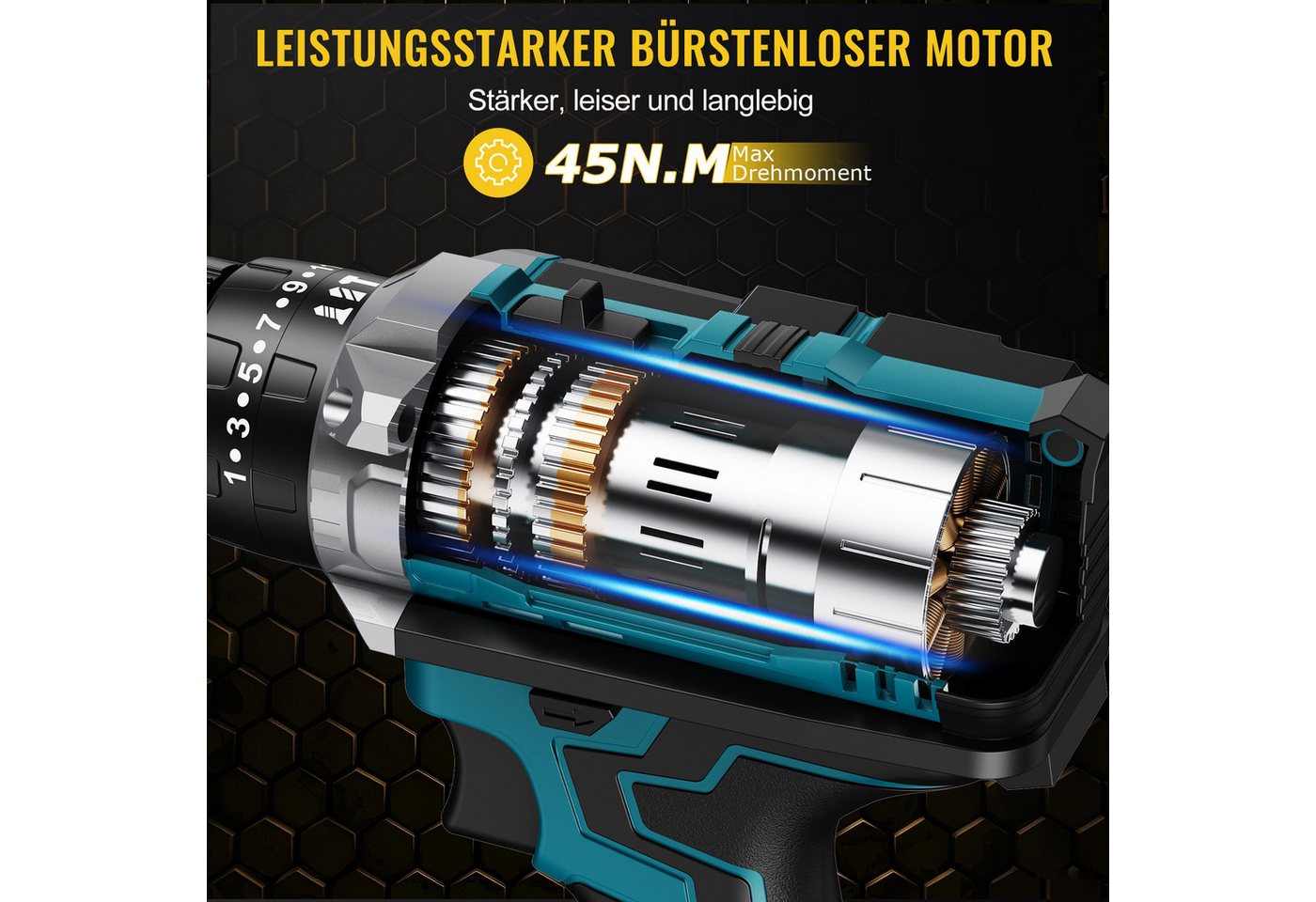 CONENTOOL Akku-Schrauber Akkuschrauber und Bohrschrauber, 1850 U/min, 45 Nm, (Set, 21V), mit 2 x 2000mAh Akkus & 30-tlg. Zubehörset Akku-Schlagbohrschrauber – Bild 2 von 5