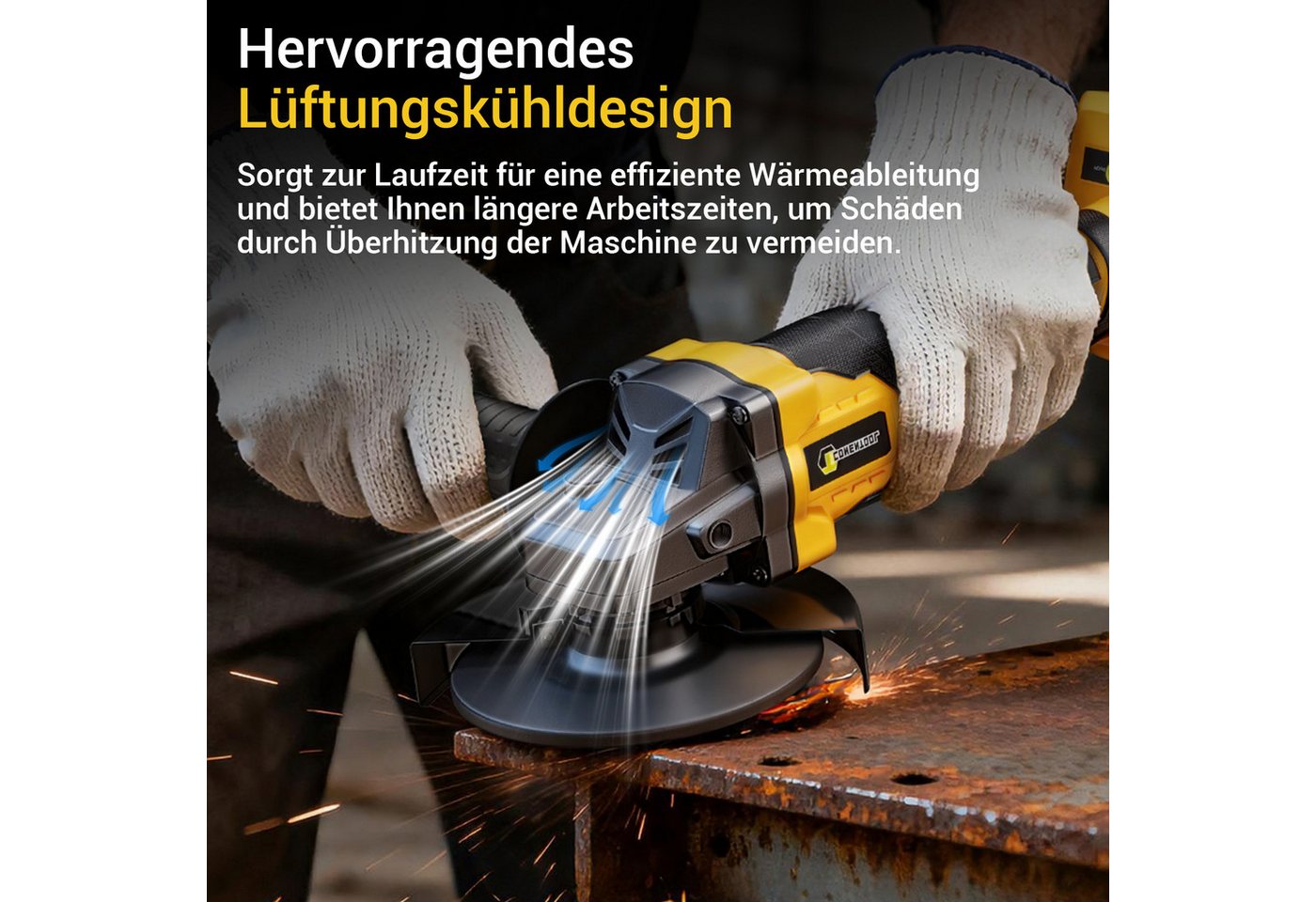 CONENTOOL Akku-Winkelschleifer 21V Winkelschleifer bürstenloser Motor, max. 11000 U/min, (6 tlg), inkl. 2×4,0Ah Akku und Ladegerät – Bild 5 von 5