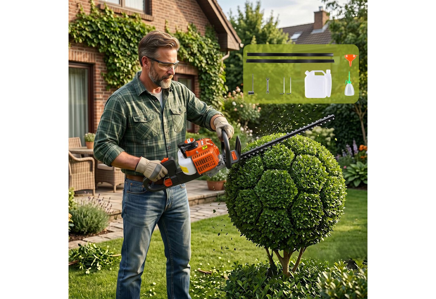 CONENTOOL Benzin-Heckenschere 60 cm Schnittlänge, 22,5 ccm, SK5-Stahl, Vibrationsdämpfung, für Hecken & Sträucher – Bild 2 von 5