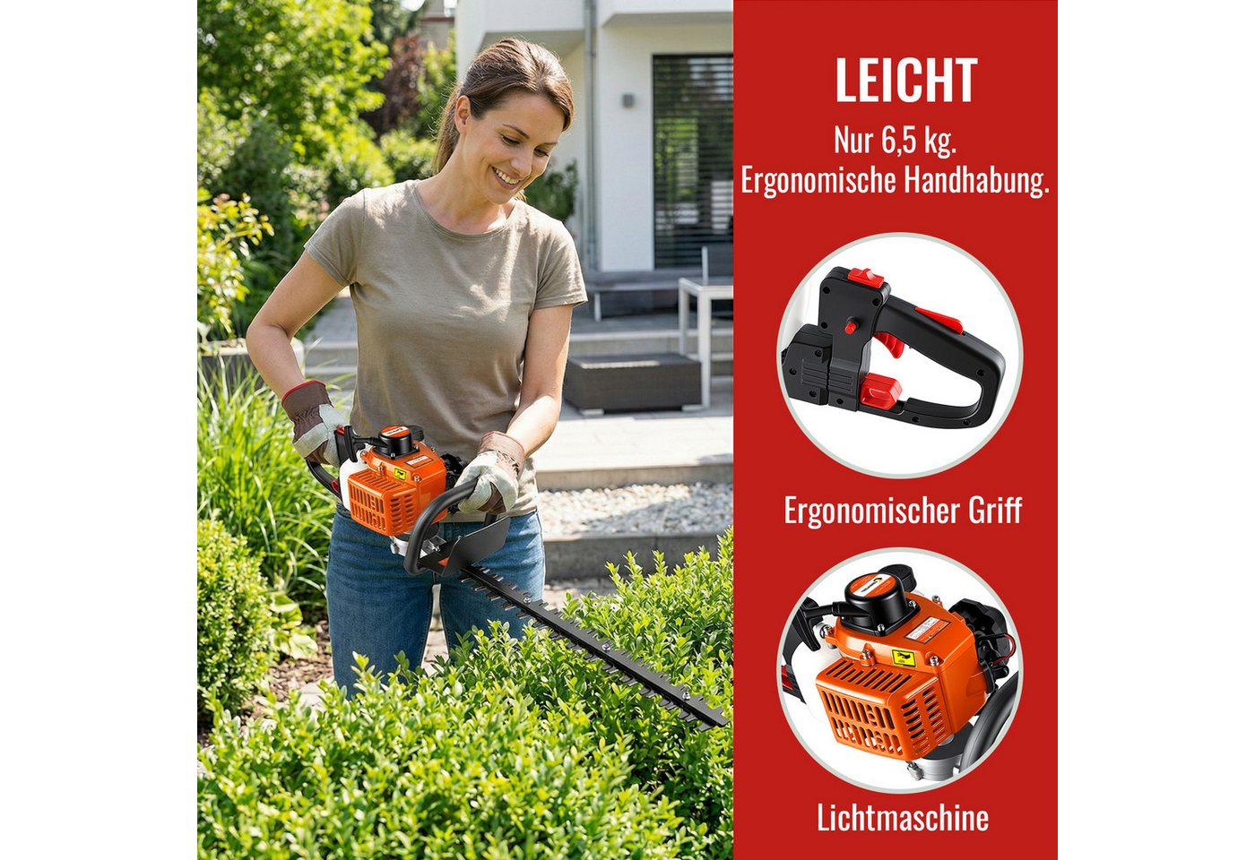 CONENTOOL Benzin-Heckenschere 60 cm Schnittlänge, 22,5 ccm, SK5-Stahl, Vibrationsdämpfung, für Hecken & Sträucher – Bild 4 von 5